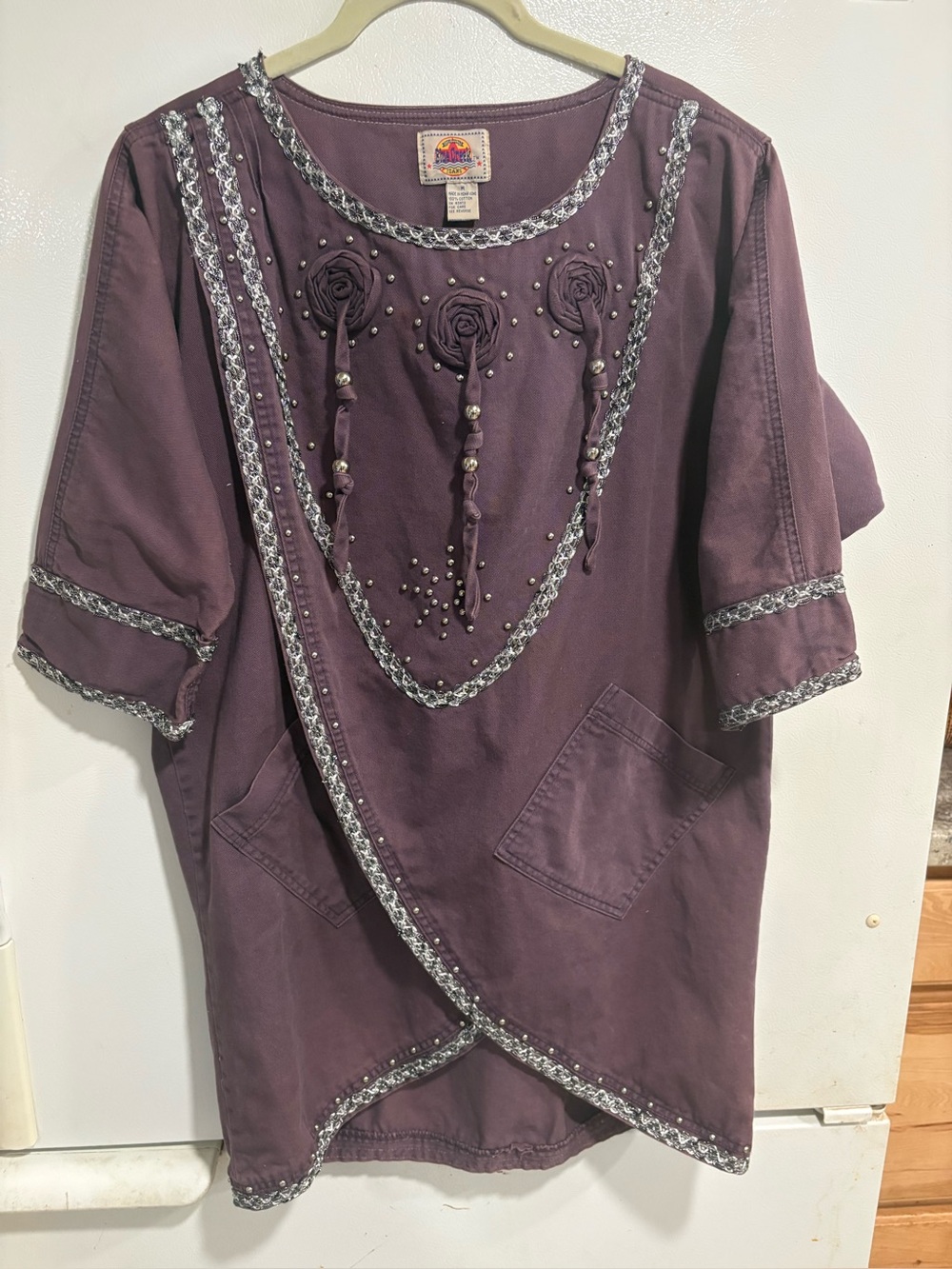 Blue creek jeans cotton denim embellished wrap top